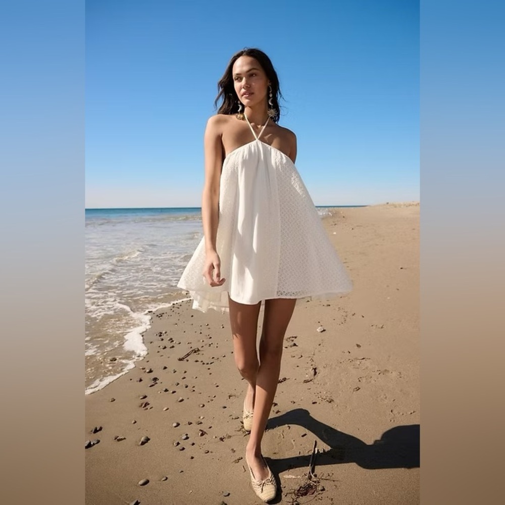 Promesa White Halter Sundress Resort Wear Mini